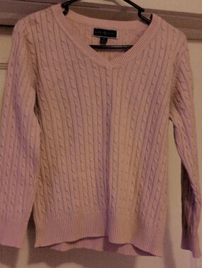 Karen Scott Light Cream Cable-Knit V-Neck Sweater